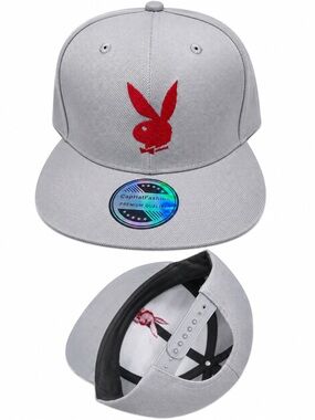 Playboy Snapback Cap with Red Bunny Embroidery gray playboy hat new bunny cap
